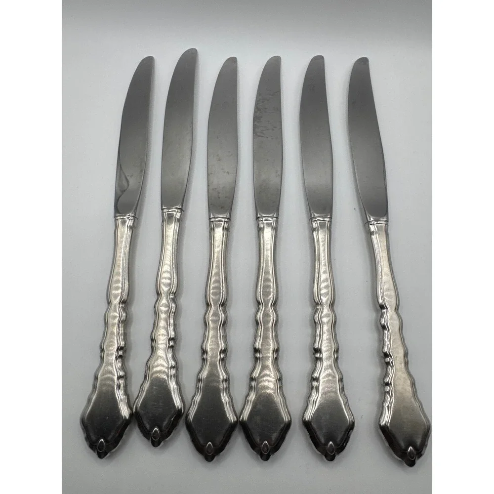 Oneida Royal Chippendale Stainless Steel Dinner Knives Set of 6 Glossy USA 9.25